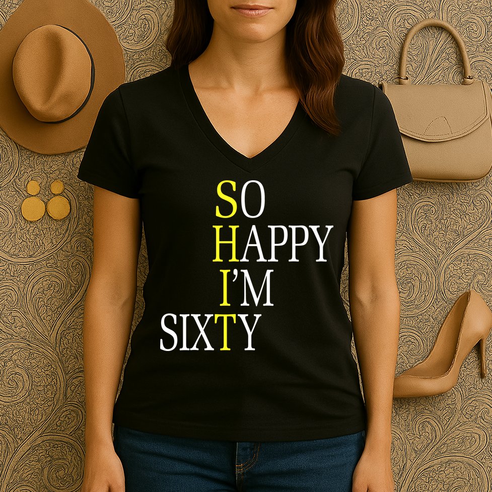 So Happy I'm Sixty 1960 Funny 60th Birthday Gift Women's V-Neck T-Shirt