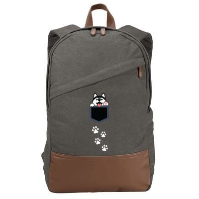 Siberian Husky In Pocket Cute Puppy Dog Lover Apparel Cotton Canvas Backpack