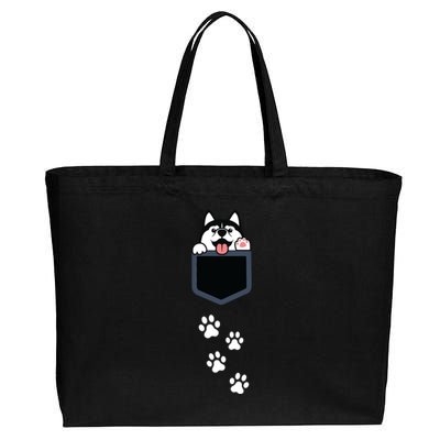 Siberian Husky In Pocket Cute Puppy Dog Lover Apparel Cotton Canvas Jumbo Tote