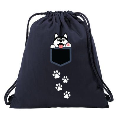 Siberian Husky In Pocket Cute Puppy Dog Lover Apparel Drawstring Bag