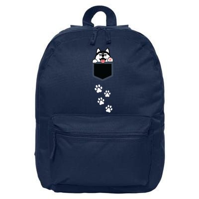 Siberian Husky In Pocket Cute Puppy Dog Lover Apparel 16 in Basic Backpack