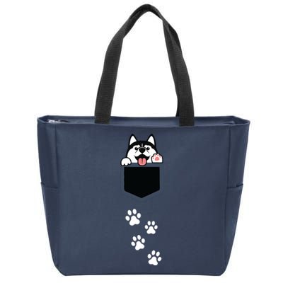 Siberian Husky In Pocket Cute Puppy Dog Lover Apparel Zip Tote Bag