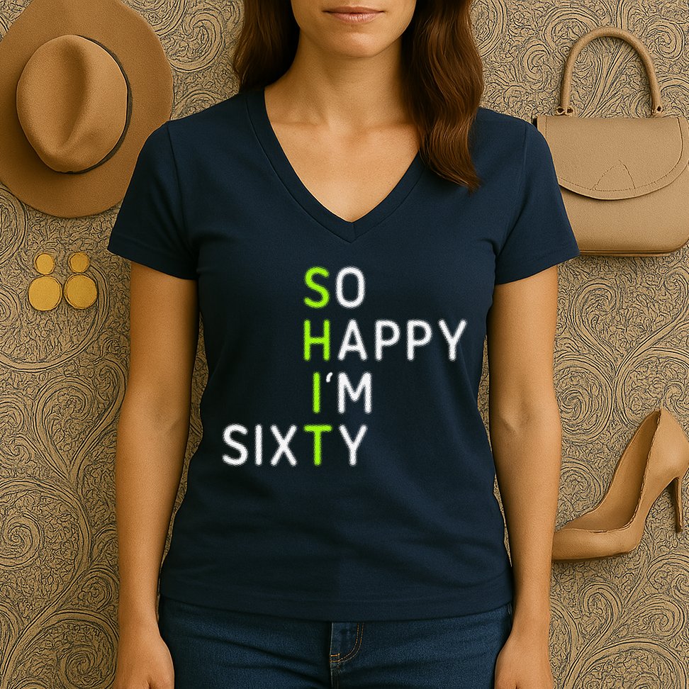 So Happy IM Sixty 60 Year Old Gag Gift Funny 60th Birthday Women's V-Neck T-Shirt