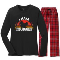 Squirrel Hunting I Hate Squirrel Hunter Retro Design Women's Long Sleeve Flannel Pajama Set 