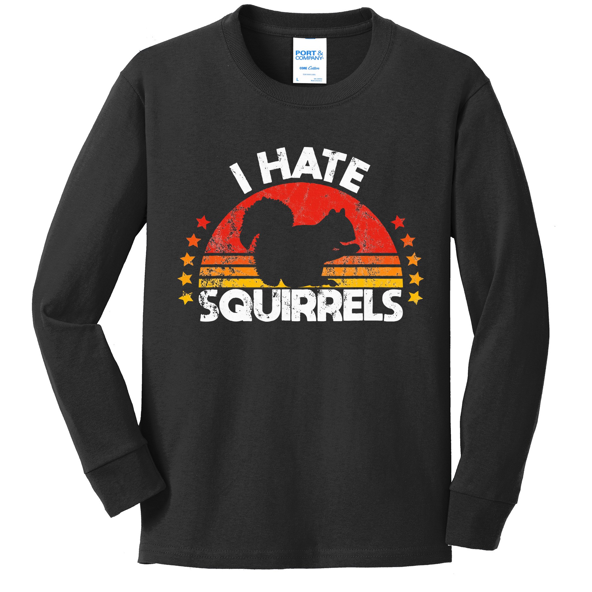Squirrel Hunting I Hate Squirrel Hunter Retro Design Kids Long Sleeve Shirt