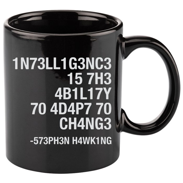 Stephen Hawking Intelligence Is The Ability To Adapt To Change Funny 11oz C Handle Ceramic Mug