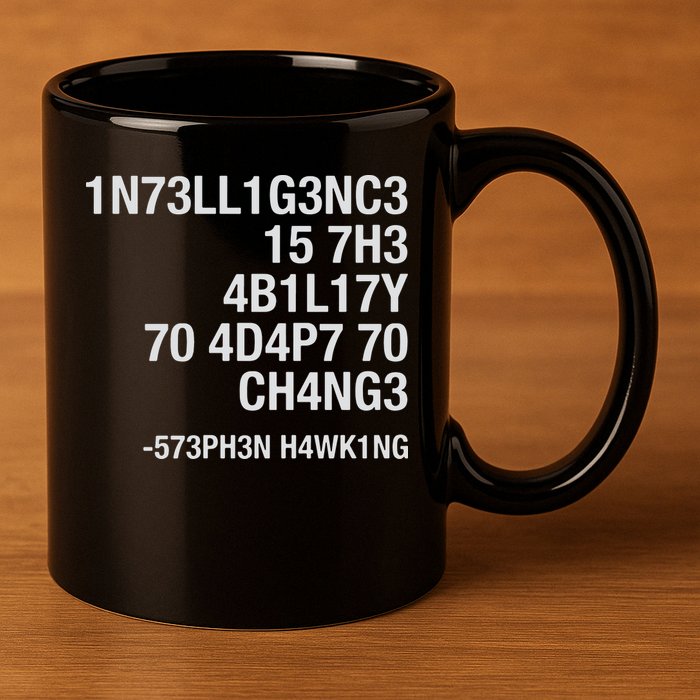 Stephen Hawking Intelligence Is The Ability To Adapt To Change Funny 11oz C Handle Ceramic Mug