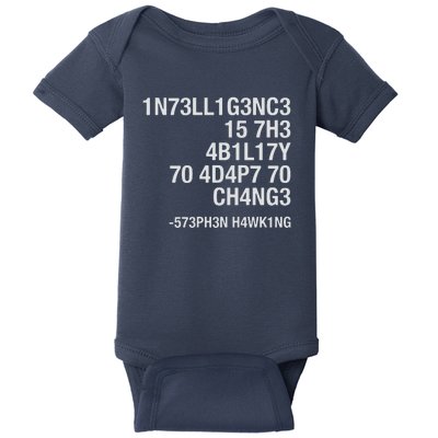 Stephen Hawking Intelligence Is The Ability To Adapt To Change Funny Baby Bodysuit