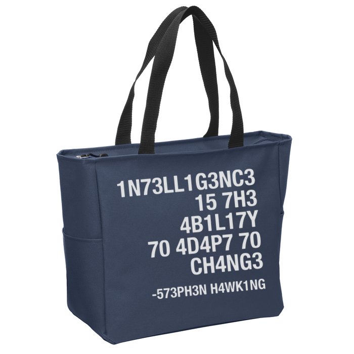 Stephen Hawking Intelligence Is The Ability To Adapt To Change Funny Zip Tote Bag