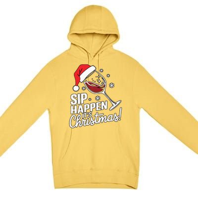 Sip Happens Its Christmas Funny Santa Christmas Wine Lovers Premium Pullover Hoodie