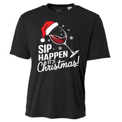 Sip Happens Its Christmas Funny Santa Christmas Wine Lovers Cooling Performance Crew T-Shirt