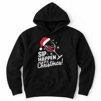 Sip Happens Its Christmas Funny Santa Christmas Wine Lovers Hoodie