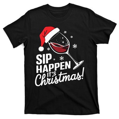 Sip Happens Its Christmas Funny Santa Christmas Wine Lovers T-Shirt