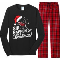 Sip Happens Its Christmas Funny Santa Christmas Wine Lovers Long Sleeve Pajama Set