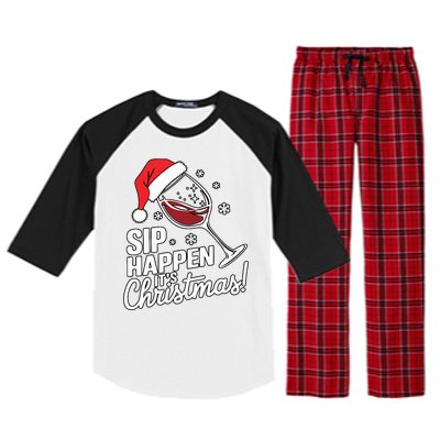 Sip Happens Its Christmas Funny Santa Christmas Wine Lovers Raglan Sleeve Pajama Set