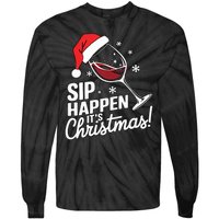 Sip Happens Its Christmas Funny Santa Christmas Wine Lovers Tie-Dye Long Sleeve Shirt