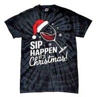 Sip Happens Its Christmas Funny Santa Christmas Wine Lovers Tie-Dye T-Shirt