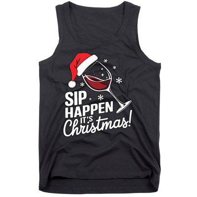 Sip Happens Its Christmas Funny Santa Christmas Wine Lovers Tank Top