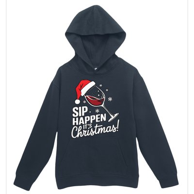 Sip Happens Its Christmas Funny Santa Christmas Wine Lovers Urban Pullover Hoodie