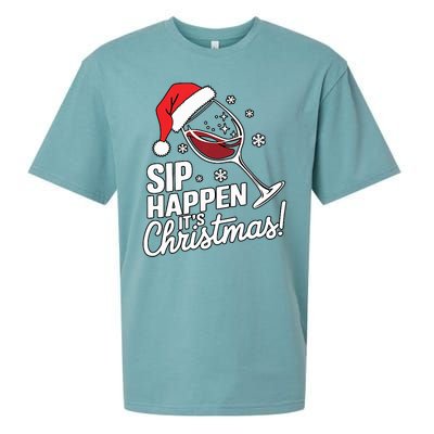 Sip Happens Its Christmas Funny Santa Christmas Wine Lovers Sueded Cloud Jersey T-Shirt