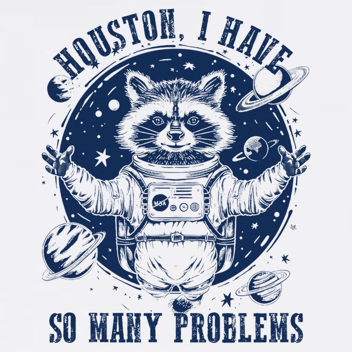 Space Houston I Have So Many Problems Funny Raccoon Meme Flat Bill Trucker Hat
