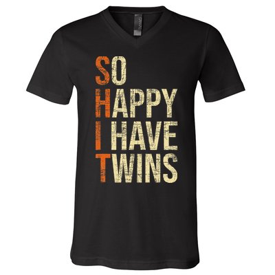 So Happy I Have Twins Twin Dad Father Mother Of Twins V-Neck T-Shirt