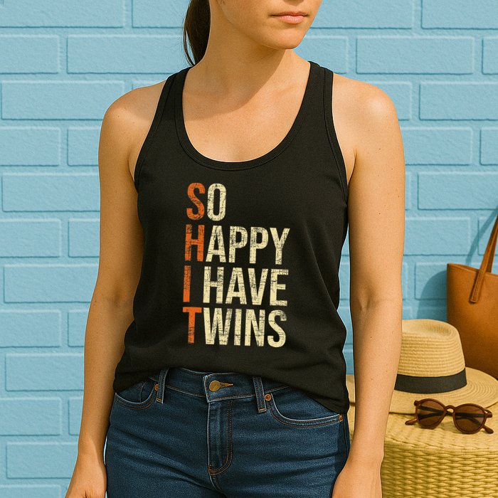 So Happy I Have Twins Twin Dad Father Mother Of Twins Womens Tank Top