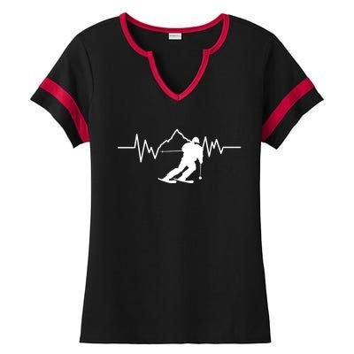 Skier Heartbeat I Alpine Cross Coutry Skiing Gift Ladies Halftime Notch Neck Tee