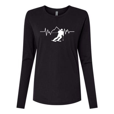 Skier Heartbeat I Alpine Cross Coutry Skiing Gift Womens Cotton Relaxed Long Sleeve T-Shirt