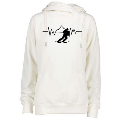 Skier Heartbeat I Alpine Cross Coutry Skiing Gift Womens Funnel Neck Pullover Hood