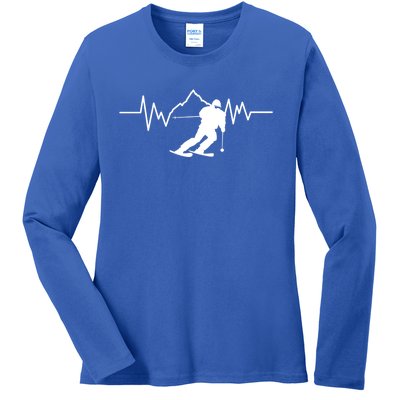 Skier Heartbeat I Alpine Cross Coutry Skiing Gift Ladies Long Sleeve Shirt