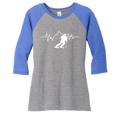 Skier Heartbeat I Alpine Cross Coutry Skiing Gift Women's Tri-Blend 3/4-Sleeve Raglan Shirt