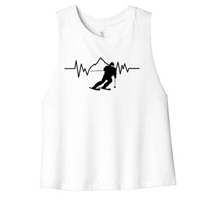 Skier Heartbeat I Alpine Cross Coutry Skiing Gift Women's Racerback Cropped Tank