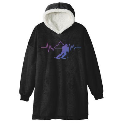Skier Heartbeat I Alpine Cross Coutry Skiing Gift Hooded Wearable Blanket