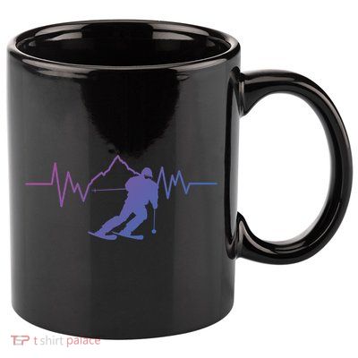 Skier Heartbeat I Alpine Cross Coutry Skiing Gift 11oz C Handle Ceramic Mug