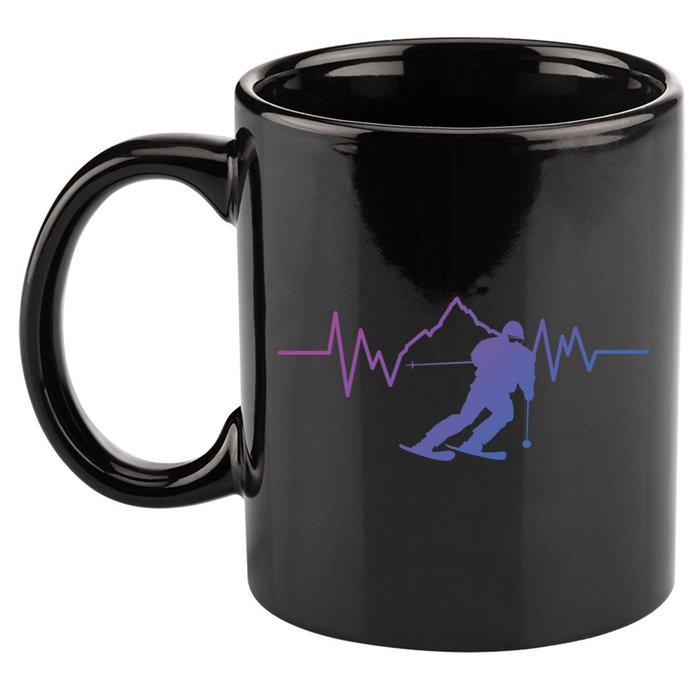 Skier Heartbeat I Alpine Cross Coutry Skiing Gift 11oz C Handle Ceramic Mug