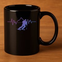 Skier Heartbeat I Alpine Cross Coutry Skiing Gift 11oz C Handle Ceramic Mug
