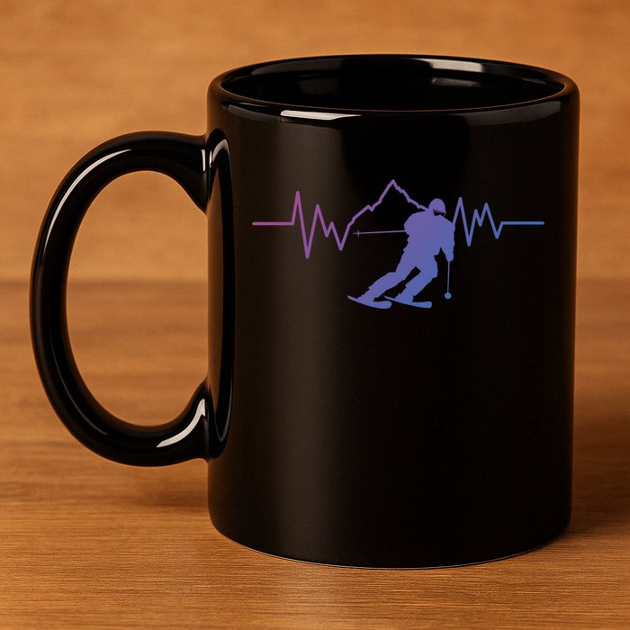 Skier Heartbeat I Alpine Cross Coutry Skiing Gift 11oz C Handle Ceramic Mug