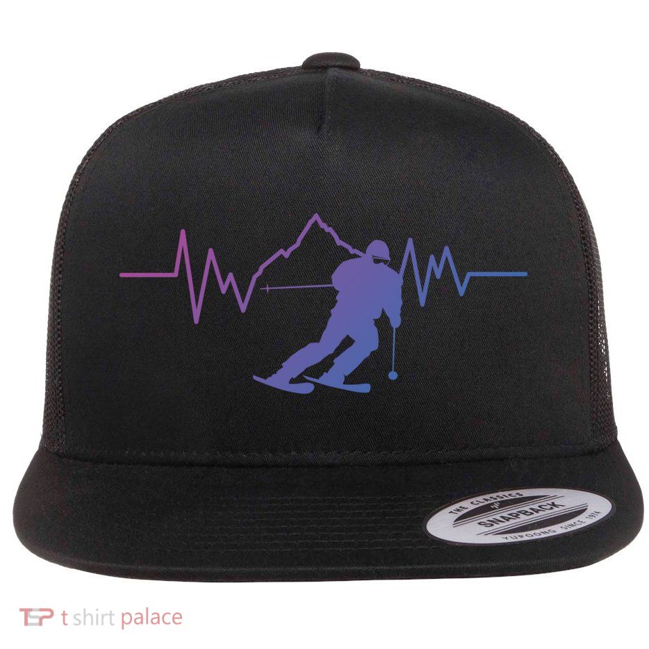 Skier Heartbeat I Alpine Cross Coutry Skiing Gift Flatbill Hat