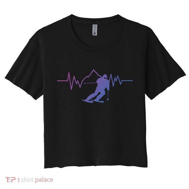 Skier Heartbeat I Alpine Cross Coutry Skiing Gift Crop Top