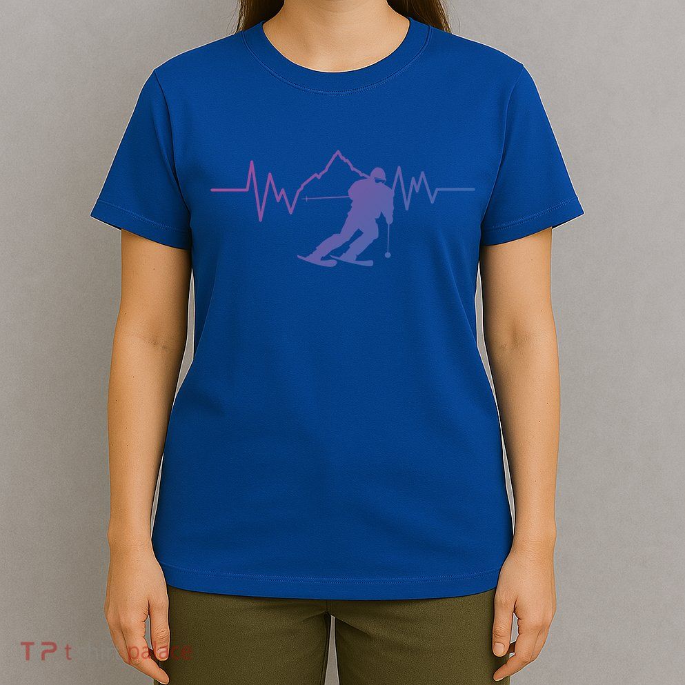 Skier Heartbeat I Alpine Cross Coutry Skiing Gift T-Shirt