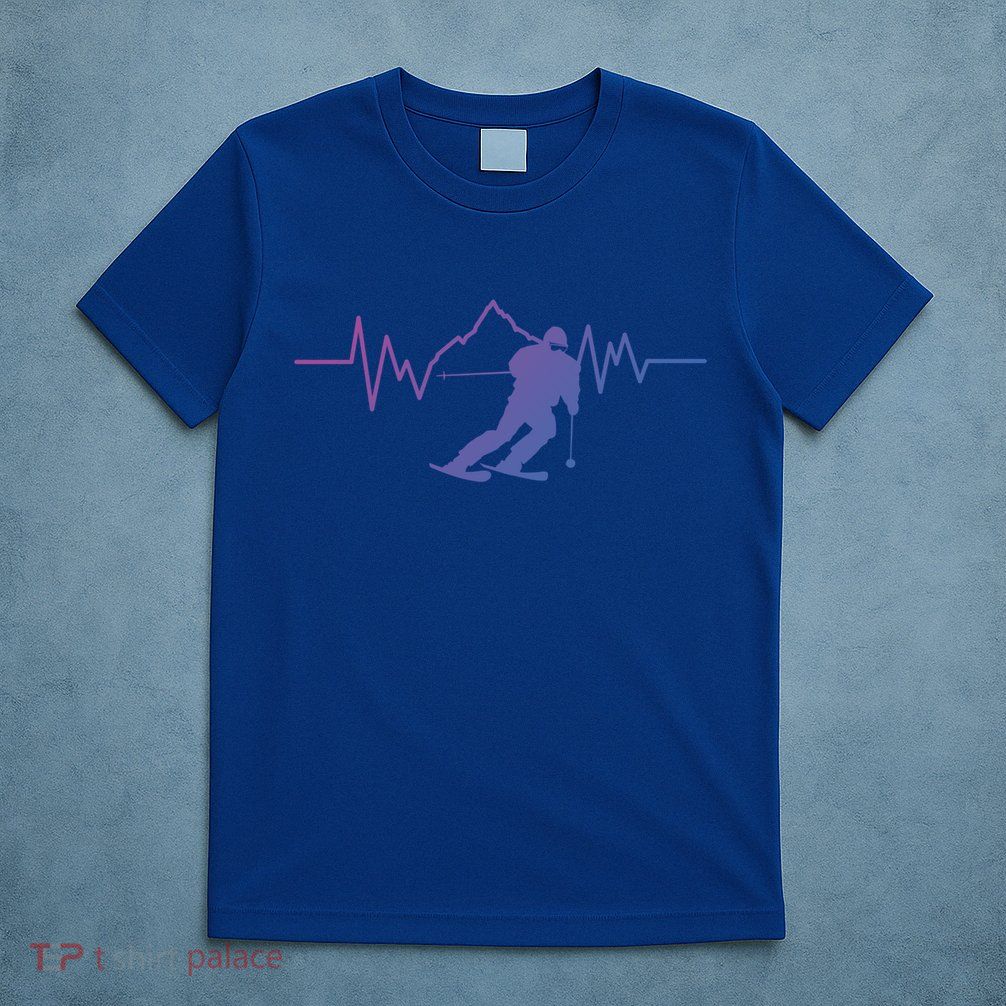 Skier Heartbeat I Alpine Cross Coutry Skiing Gift T-Shirt