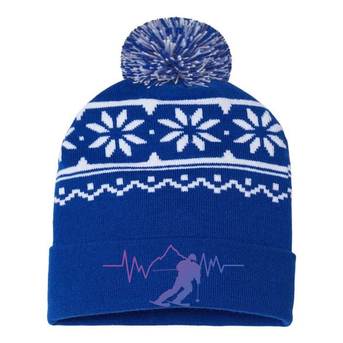 Skier Heartbeat I Alpine Cross Coutry Skiing Gift USA-Made Snowflake Beanie