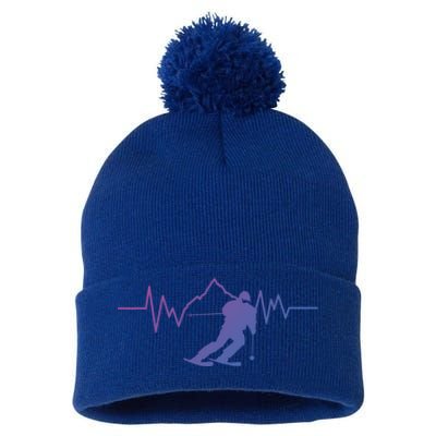 Skier Heartbeat I Alpine Cross Coutry Skiing Gift Pom Pom 12in Knit Beanie