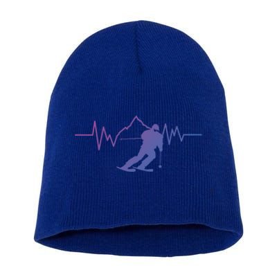 Skier Heartbeat I Alpine Cross Coutry Skiing Gift Short Acrylic Beanie