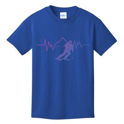 Skier Heartbeat I Alpine Cross Coutry Skiing Gift Kids T-Shirt