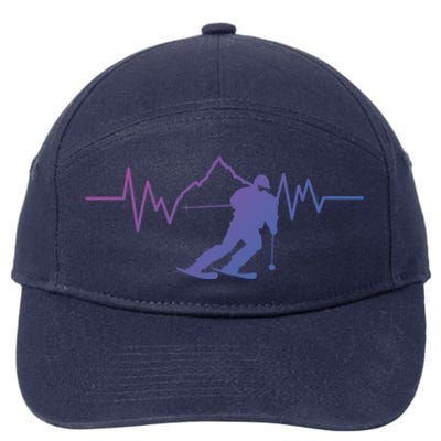 Skier Heartbeat I Alpine Cross Coutry Skiing Gift 7-Panel Snapback Hat