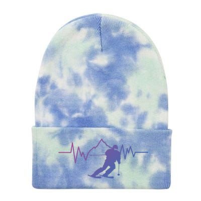 Skier Heartbeat I Alpine Cross Coutry Skiing Gift Tie Dye 12in Knit Beanie