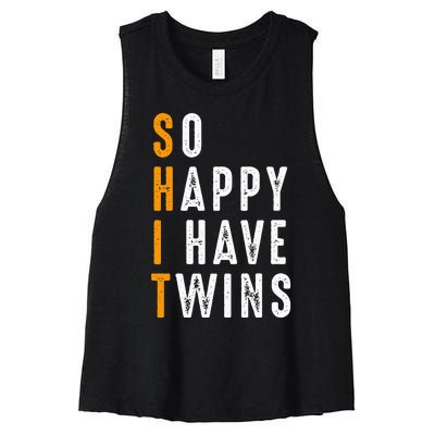 So Happy I Have Twins Design Father's Mother's Day Women's Racerback Cropped Tank