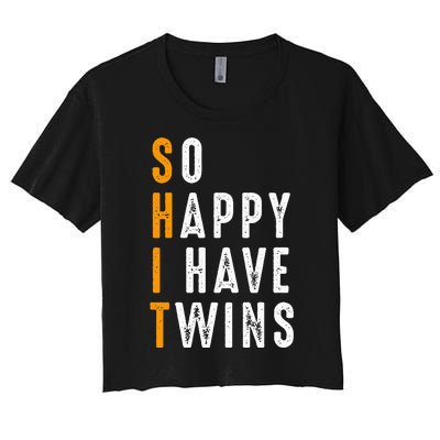 So Happy I Have Twins Design Father's Mother's Day Women's Crop Top Tee